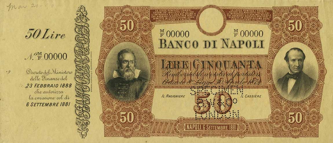 Front of Italian States pS845s: 50 Lire from 1881