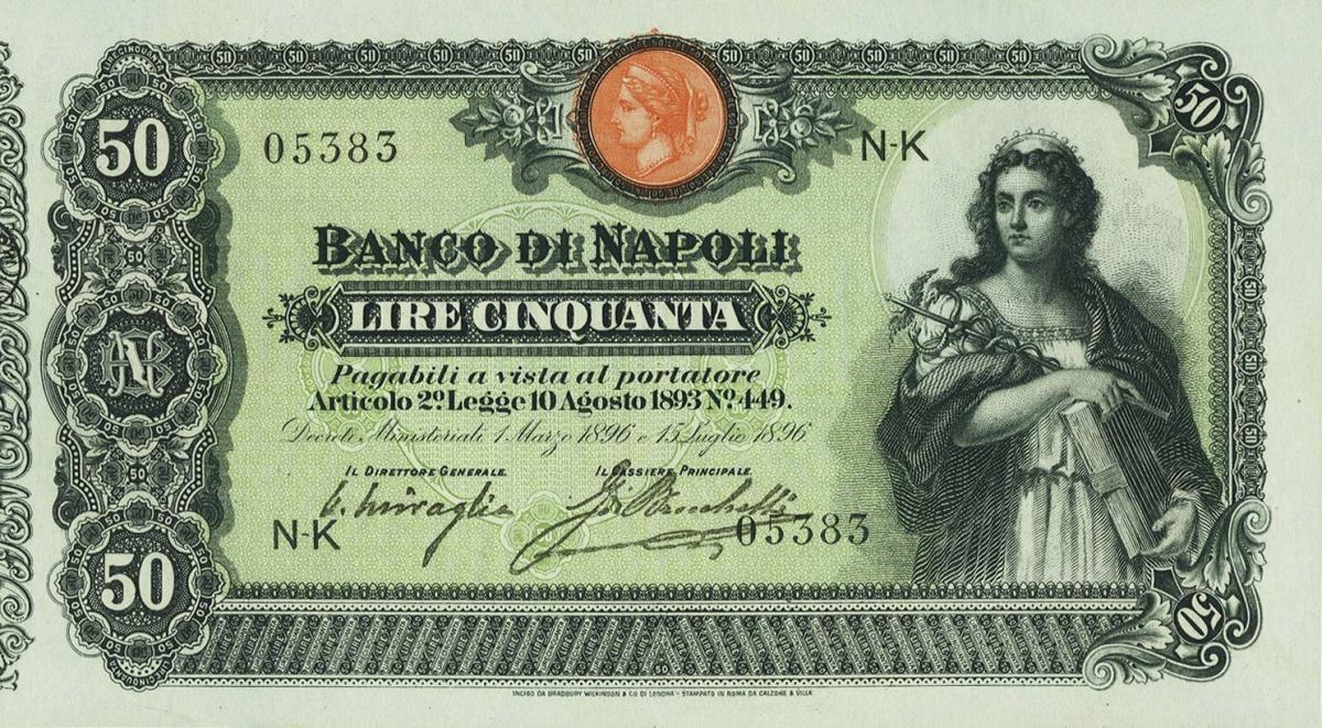 Front of Italian States pS846: 50 Lire from 1896