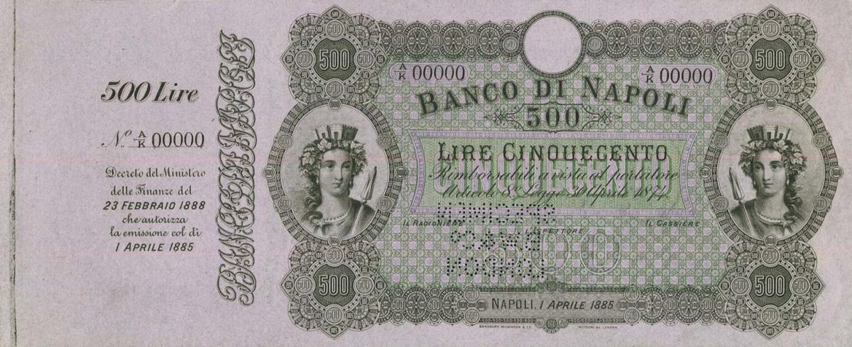 Front of Italian States pS851s: 500 Lire from 1877