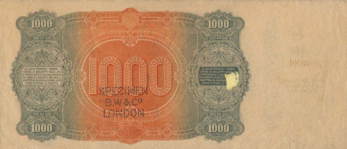 Back of Italian States pS854s: 1000 Lire from 1896