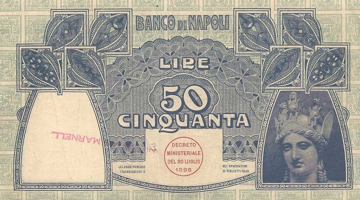 Back of Italian States pS856: 50 Lire from 1909