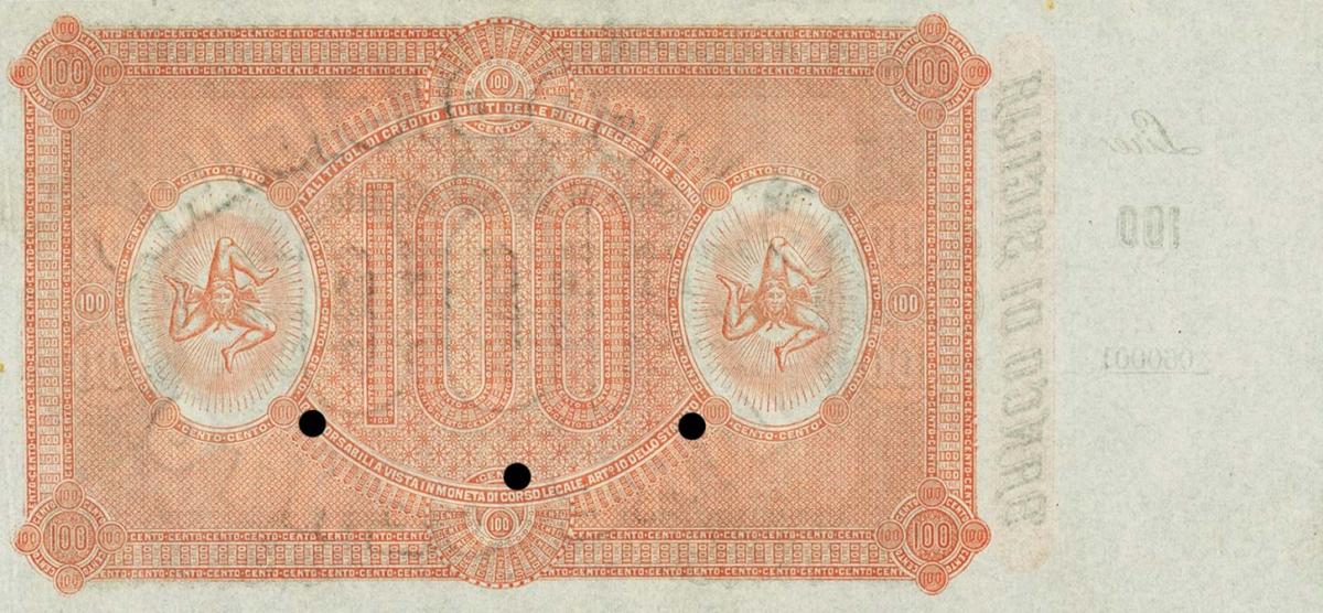 Back of Italian States pS885ct: 100 Lire from 1870