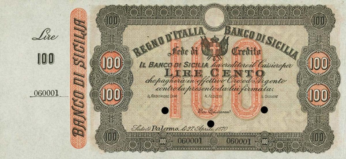 Front of Italian States pS885ct: 100 Lire from 1870