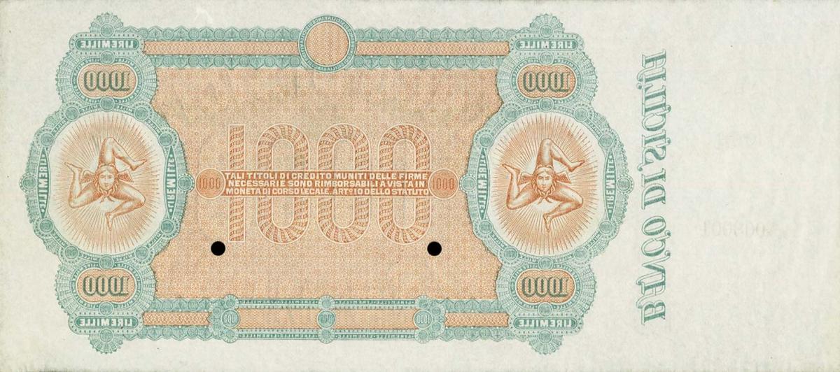 Back of Italian States pS888r: 1000 Lire from 1870