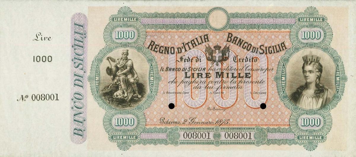 Front of Italian States pS888r: 1000 Lire from 1870