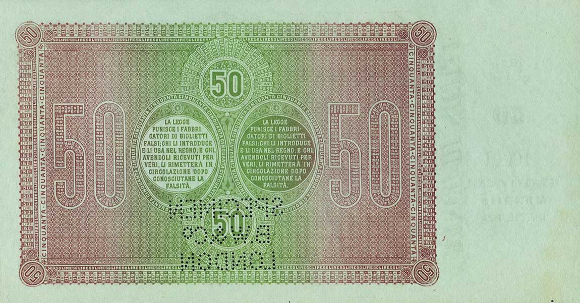 Back of Italian States pS890s: 50 Lire from 1879