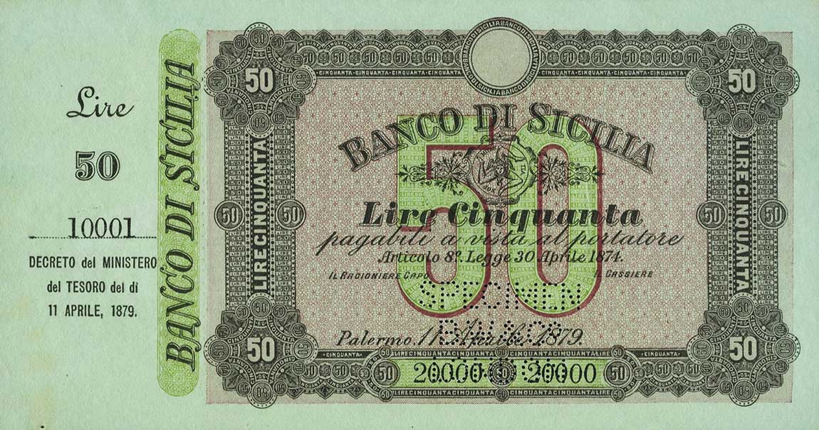 Front of Italian States pS890s: 50 Lire from 1879