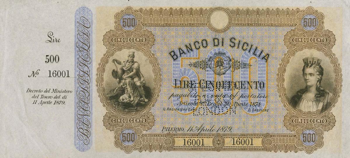 Front of Italian States pS893s: 500 Lire from 1879