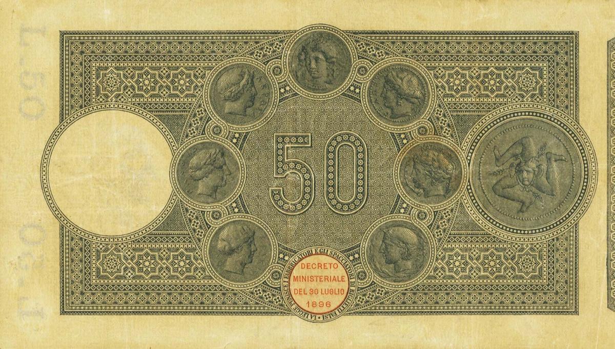 Back of Italian States pS896: 50 Lire from 1897