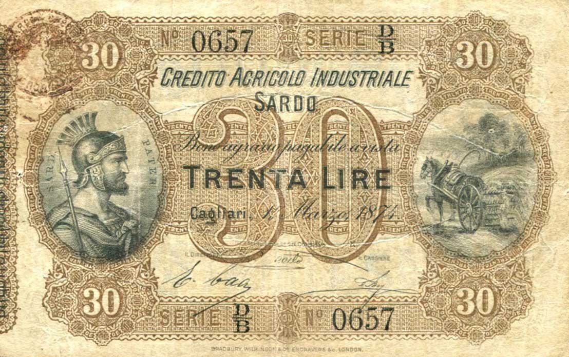 Front of Italian States pS925: 30 Lire from 1874