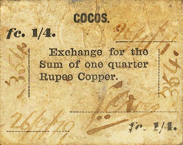 Front of Keeling Cocos pS101: 0.25 Rupee from 1887