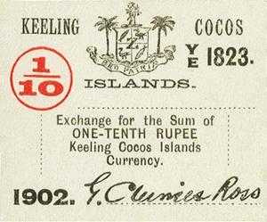 pS123 from Keeling Cocos: 0.1 Rupee from 1902