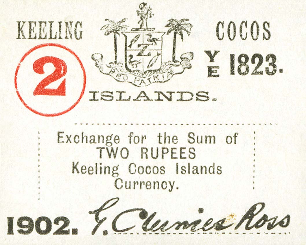 Front of Keeling Cocos pS127: 2 Rupees from 1902