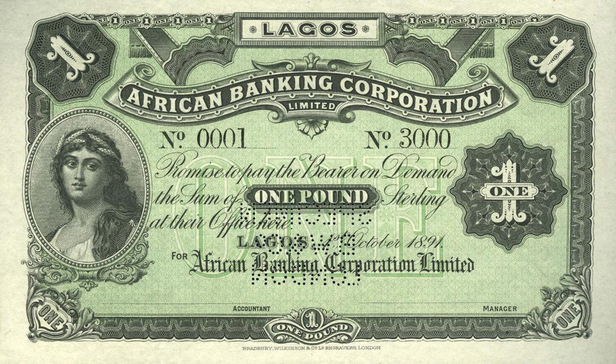 Front of Lagos pS101s: 1 Pound from 1891