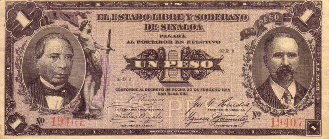 Front of Mexico, Revolutionary pS1043a: 1 Peso from 1915