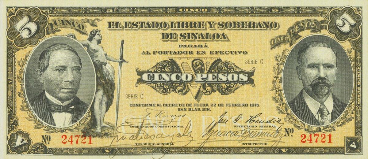 Front of Mexico, Revolutionary pS1044b: 5 Pesos from 1915