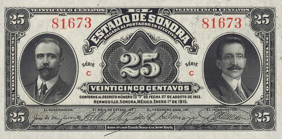 Front of Mexico, Revolutionary pS1069: 25 Centavos from 1915