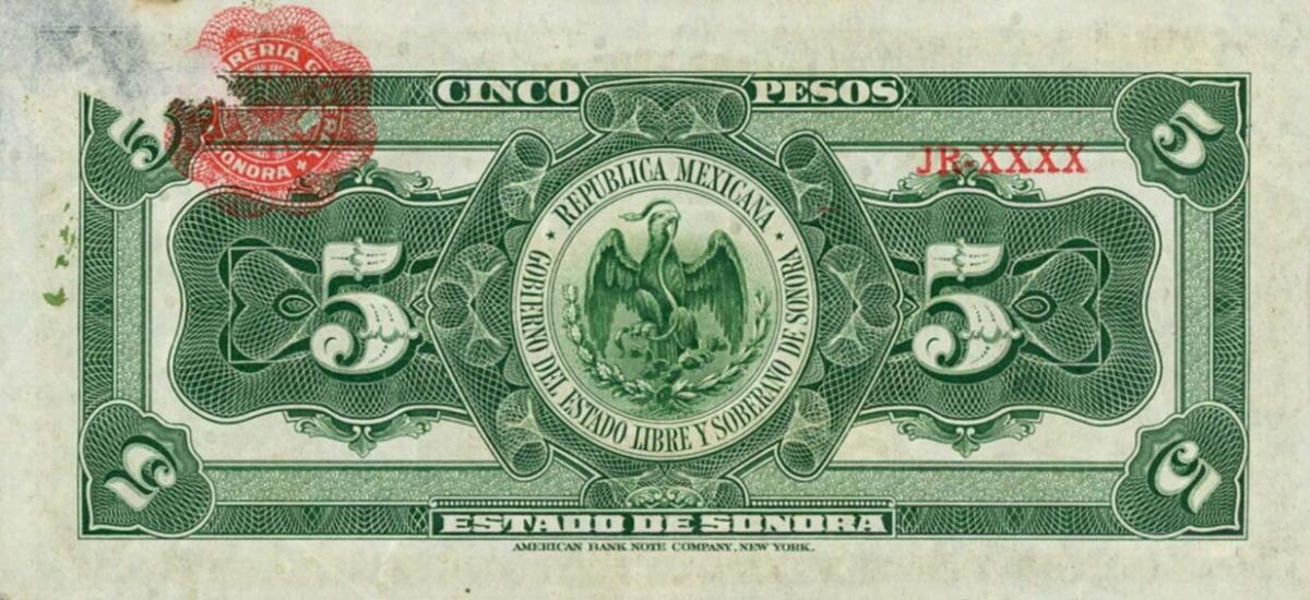 Back of Mexico, Revolutionary pS1072: 5 Pesos from 1915