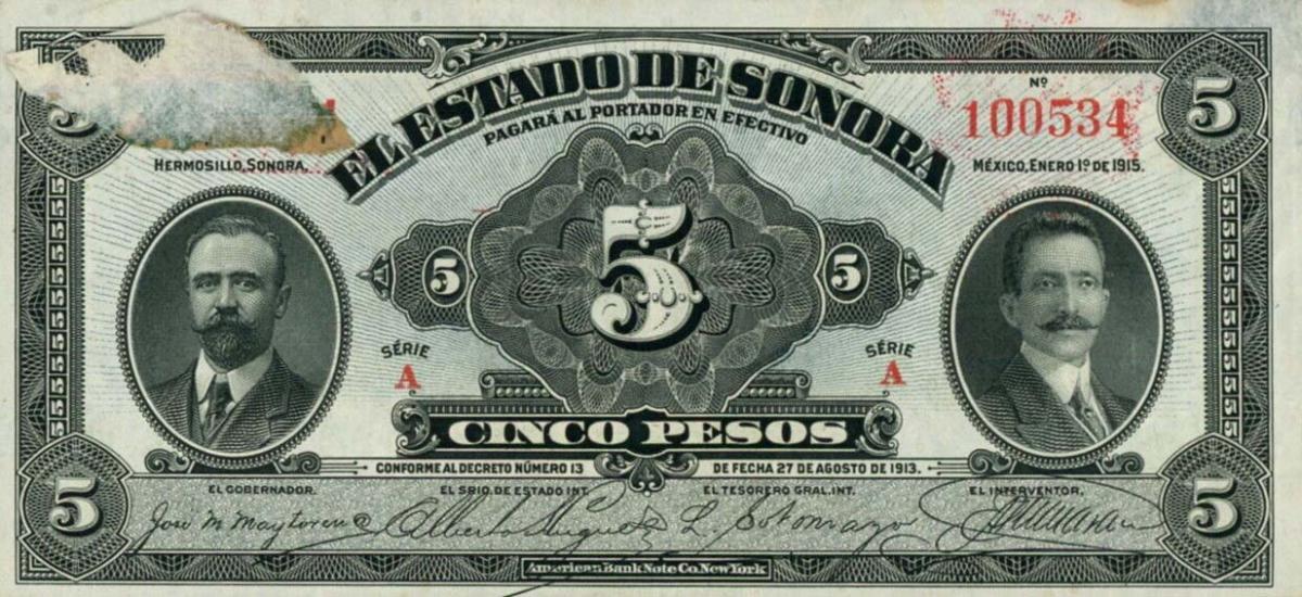 Front of Mexico, Revolutionary pS1072: 5 Pesos from 1915