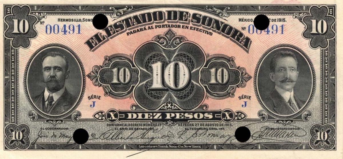 Front of Mexico, Revolutionary pS1073s: 10 Pesos from 1915