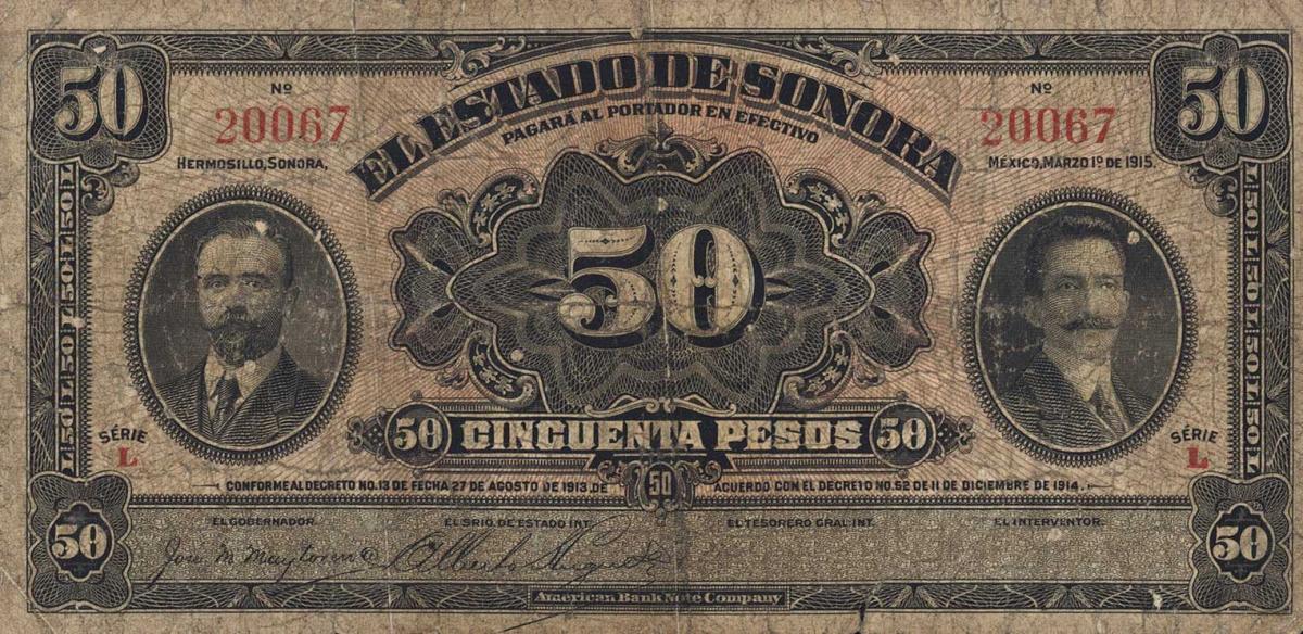 Front of Mexico, Revolutionary pS1075r: 50 Pesos from 1915