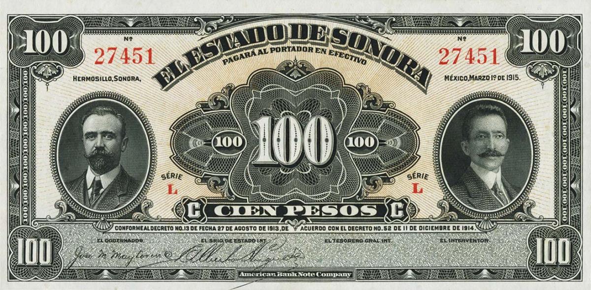 Front of Mexico, Revolutionary pS1076r: 100 Pesos from 1915