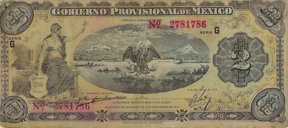 Front of Mexico, Revolutionary pS1103a: 2 Pesos from 1915