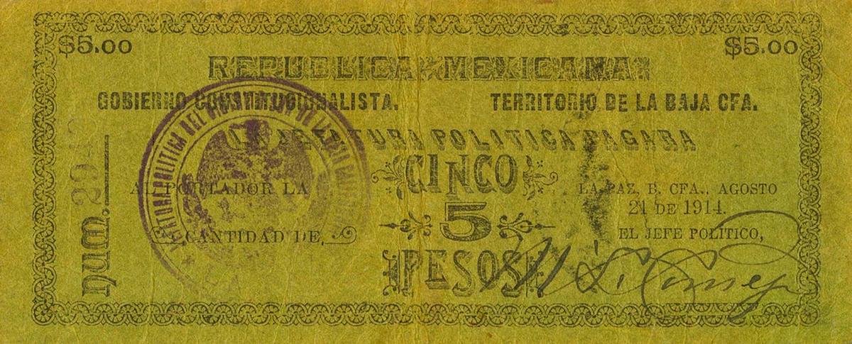 Front of Mexico, Revolutionary pS510a: 5 Pesos from 1914