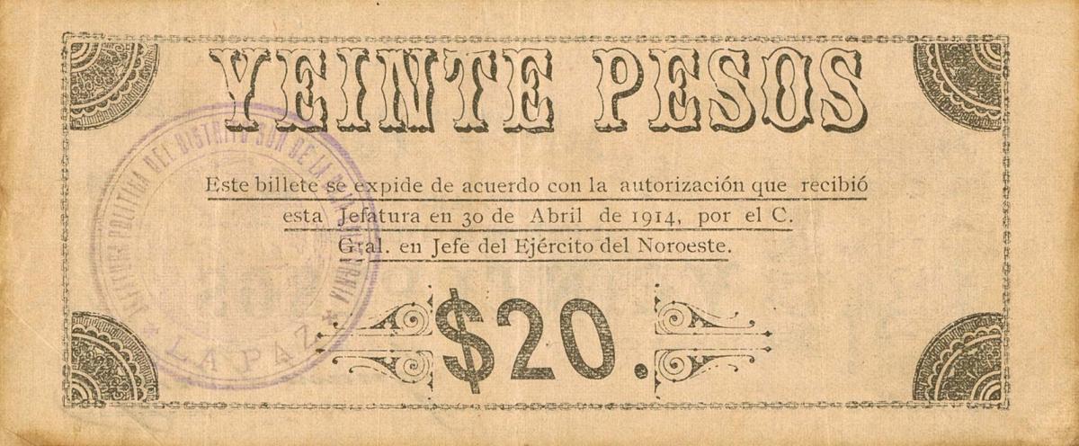 Back of Mexico, Revolutionary pS512: 20 Pesos from 1914