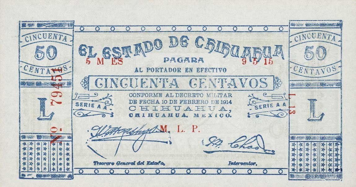 Front of Mexico, Revolutionary pS527a: 50 Centavos from 1915