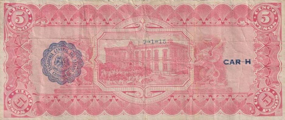 Back of Mexico, Revolutionary pS532A: 5 Pesos from 1915