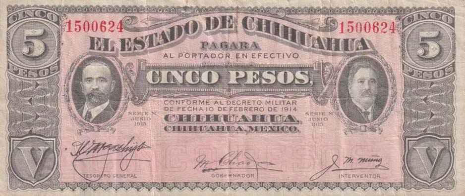 Front of Mexico, Revolutionary pS532A: 5 Pesos from 1915