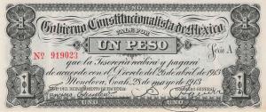 pS626 from Mexico, Revolutionary: 1 Peso from 1913 pS626 from Mexico, Revolutionary: 1 Peso from 1913