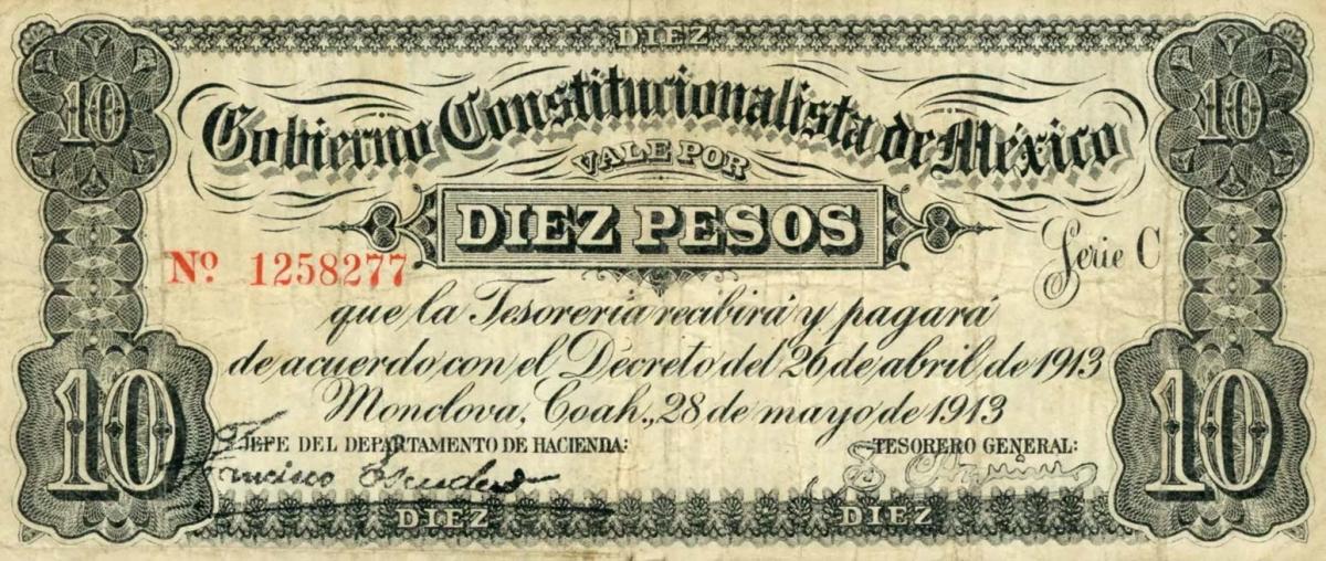 Front of Mexico, Revolutionary pS629: 10 Pesos from 1913