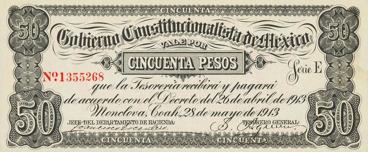 Front of Mexico, Revolutionary pS634b: 50 Pesos from 1913