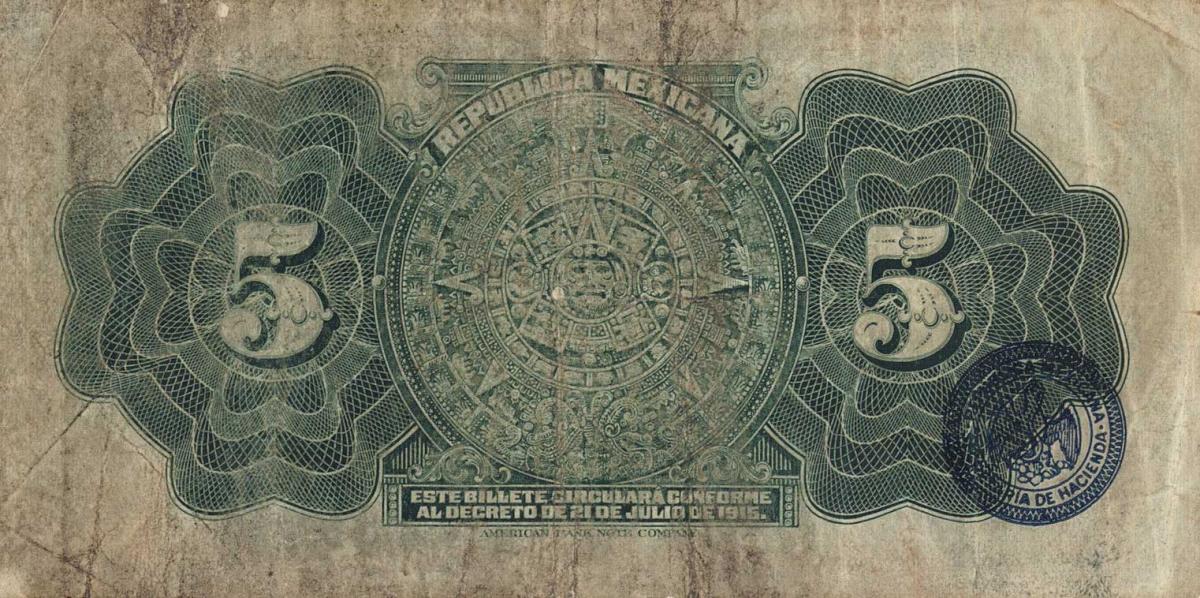 Back of Mexico, Revolutionary pS685a: 5 Pesos from 1915