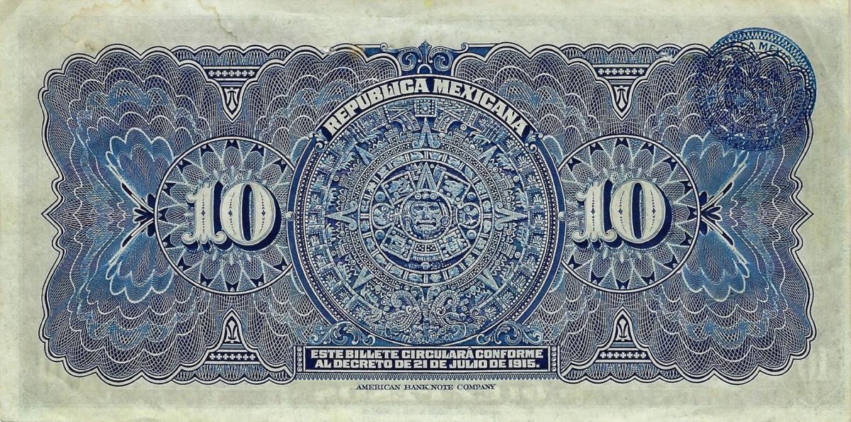 Back of Mexico, Revolutionary pS686a: 10 Pesos from 1915