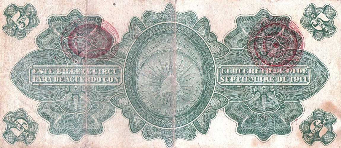 Back of Mexico, Revolutionary pS702b: 5 Pesos from 1914