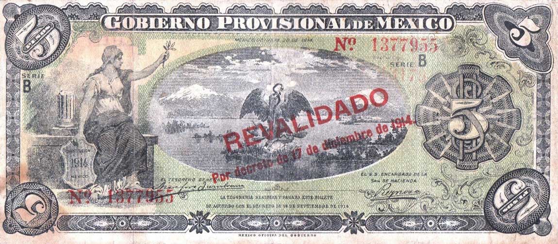 Front of Mexico, Revolutionary pS702b: 5 Pesos from 1914