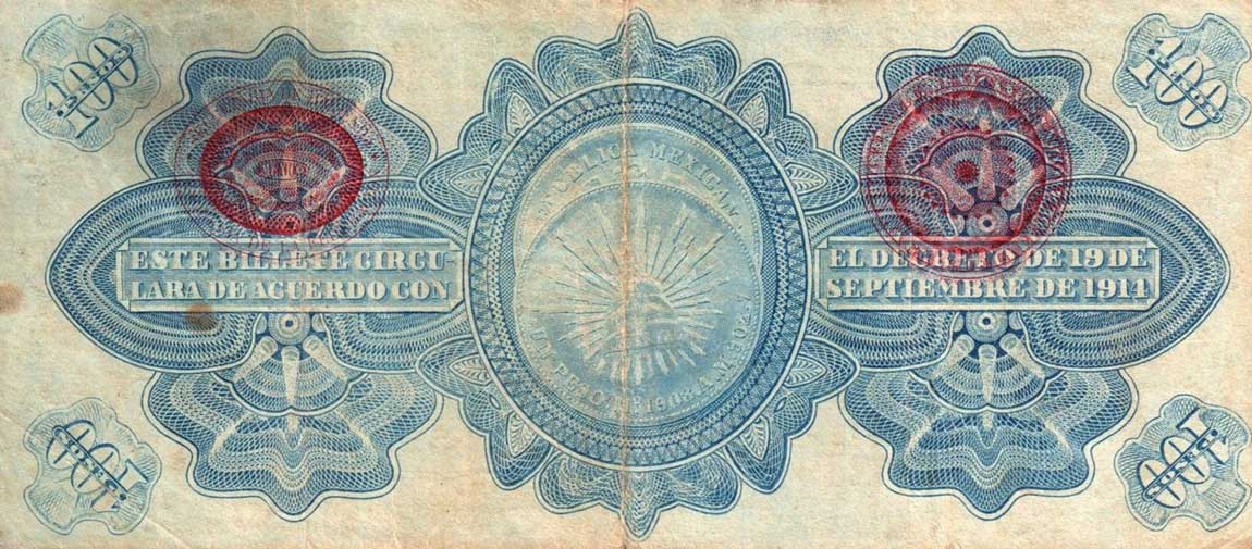 Back of Mexico, Revolutionary pS708b: 100 Pesos from 1914