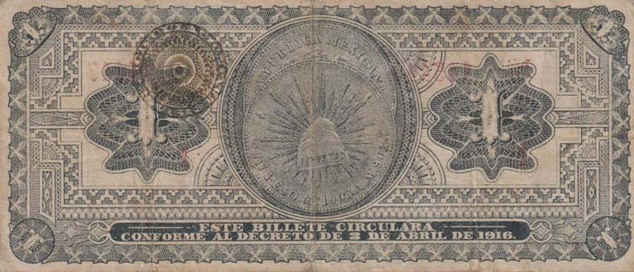 Back of Mexico, Revolutionary pS709: 1 Peso from 1916