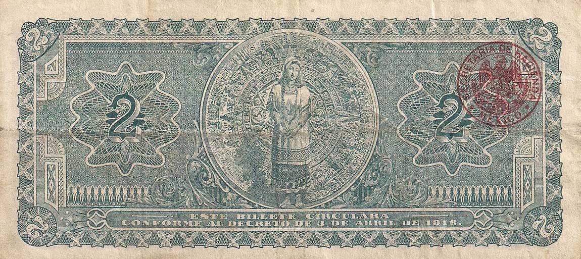 Back of Mexico, Revolutionary pS711a: 2 Pesos from 1916