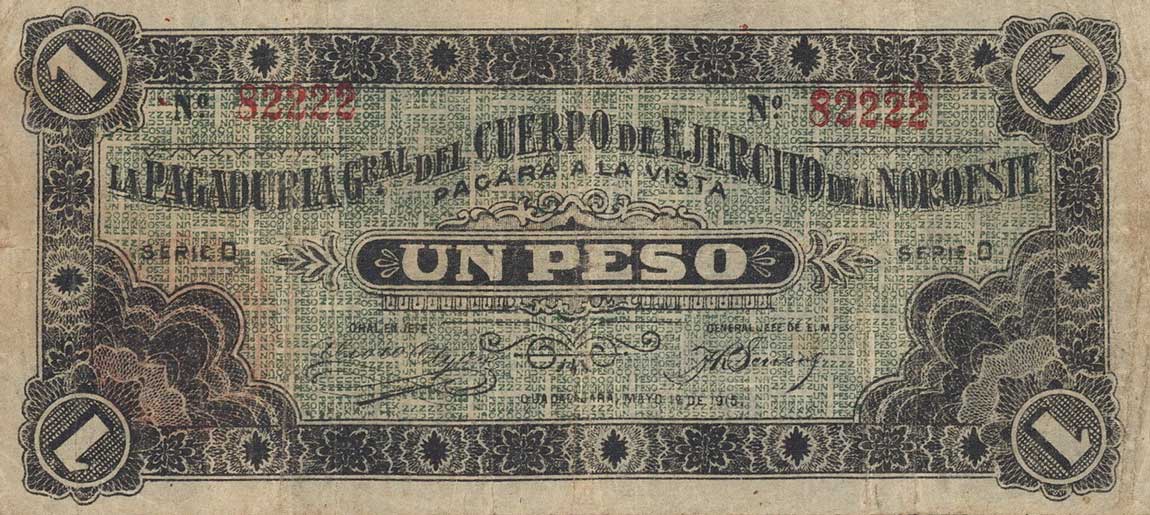 Front of Mexico, Revolutionary pS869: 1 Peso from 1915