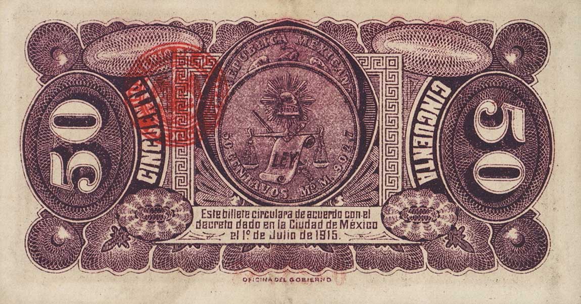 Back of Mexico, Revolutionary pS882: 50 Centavos from 1915