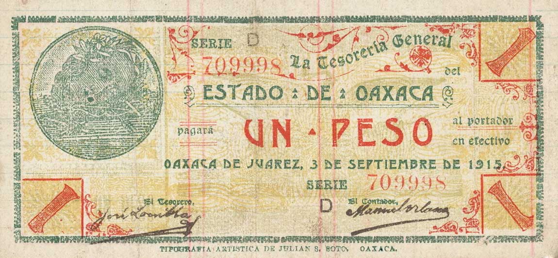 Front of Mexico, Revolutionary pS953a: 1 Peso from 1915