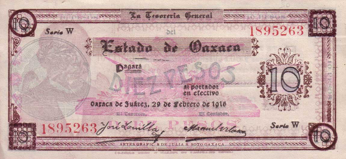 Front of Mexico, Revolutionary pS957a: 10 Pesos from 1915