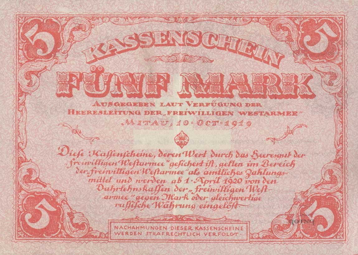 Back of Russia - Northwest pS227a: 5 Mark from 1919