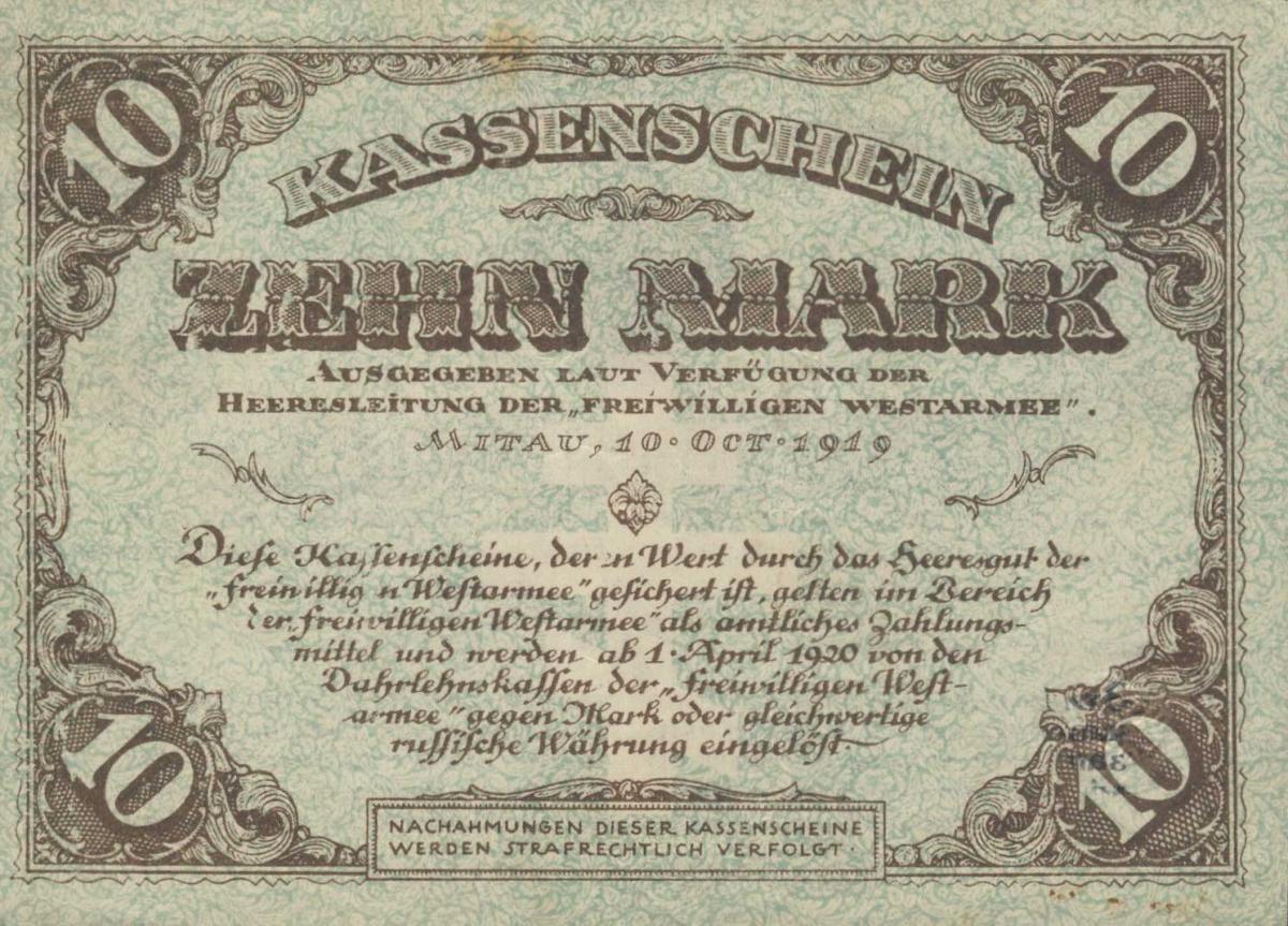 Back of Russia - Northwest pS228b: 10 Mark from 1919