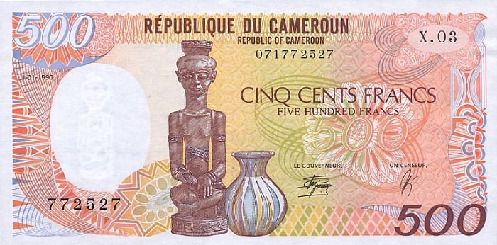 Front of Cameroon p24b: 500 Francs from 1990