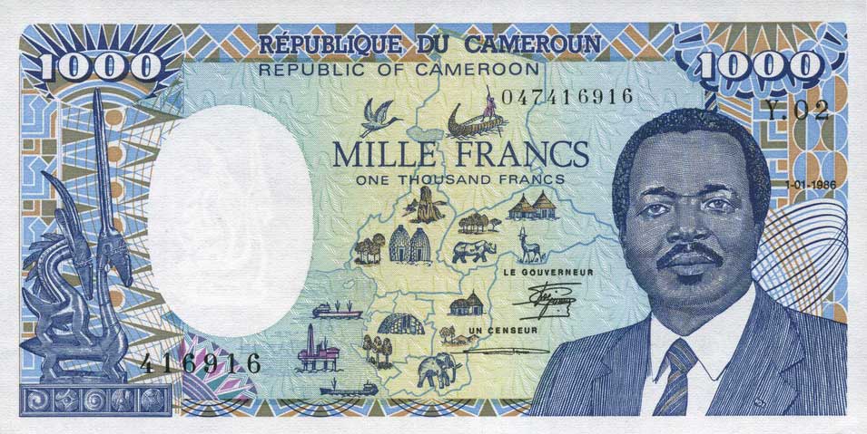 Front of Cameroon p26a: 1000 Francs from 1986